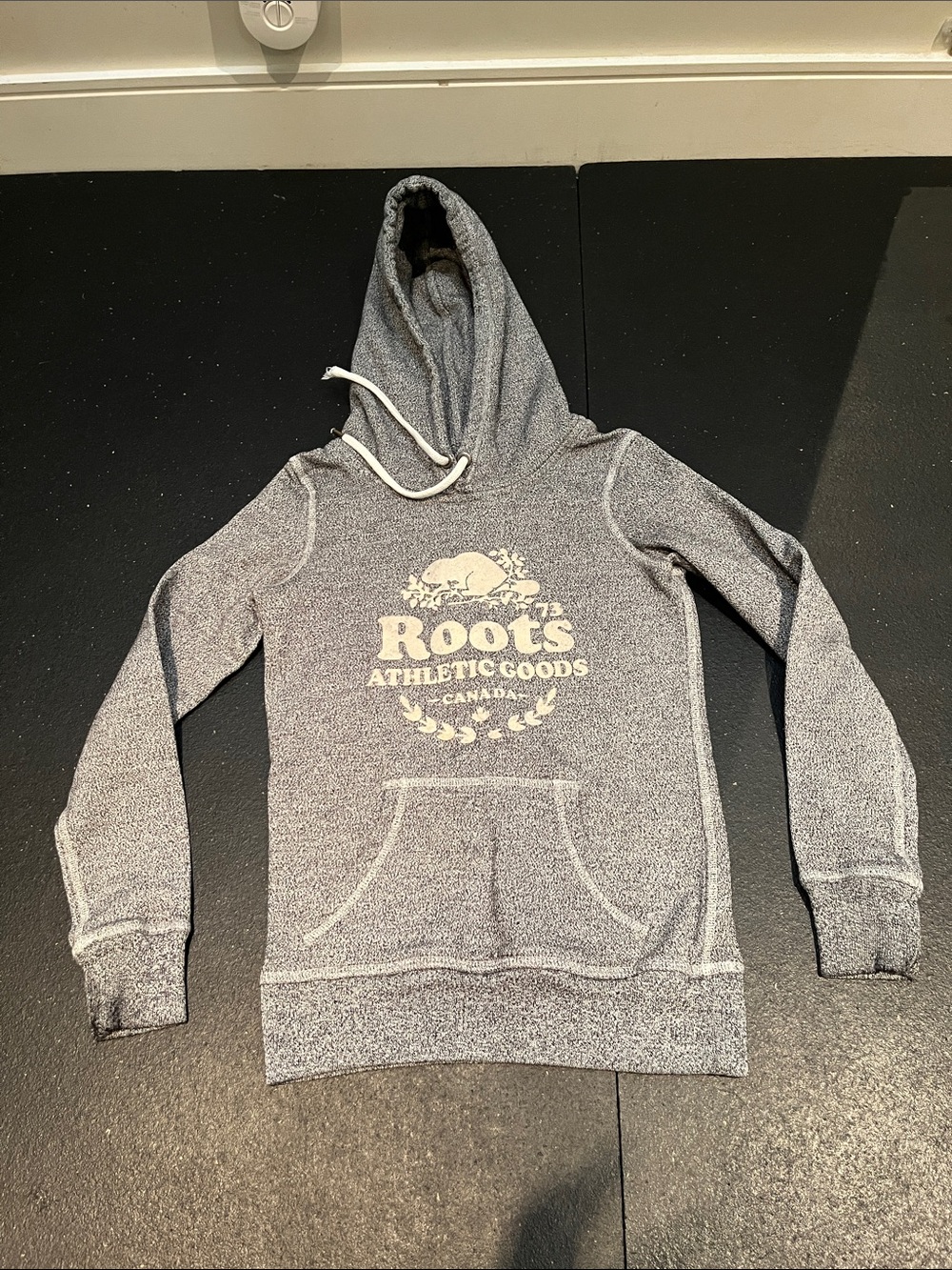 Roots Heather Gray Hoodie with Cream Logo